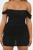 Black Ruched Bardot Mini Dress 