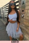 Ruffle Draped Mini Tulle Skirt In Grey