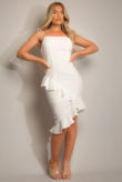 White Frill Trim Asymmetric Hem Dress