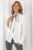 White Front Button Up Frilled Shirt Top