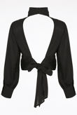 Black Pleated Neck Cut Out Back Blouse