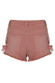 Rose Denim Frayed Lace Trim Shorts 