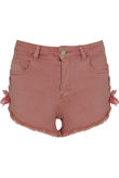 Rose Denim Frayed Lace Trim Shorts 