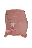Rose Denim Frayed Lace Trim Shorts 