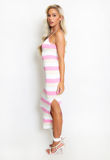 Pink Fine Knit Striped Midi Dress