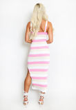 Pink Fine Knit Striped Midi Dress