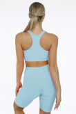 Sky Blue Textured Muscle Back Crop Top & Ruched Back Cycling Shorts