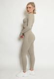 Taupe Ribbed Low Neck Top & Leggings Co-Ord 