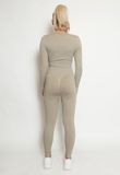 Taupe Ribbed Low Neck Top & Leggings Co-Ord 