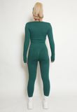 Green Ribbed Low Neck Top & Leggings Co-Ord 