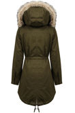 Khaki Fur Hooded Parka With Faux Sheep Skin Lining