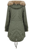 Khaki High Low Fur Hood Parka