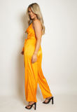 Orange Satin Cowl Neck Belted Jumpsuit