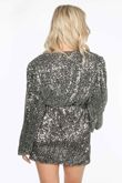 Long Sleeve Sequin Wrap Front Mini Dress in Silver