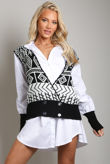 Shirt Dress With Black Aztec Print Sleeveless Cardigan 
