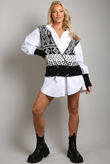 Shirt Dress With Black Aztec Print Sleeveless Cardigan 