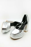 Silver Metallic Closed Toe Extreme Platform Block Heel