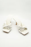 White PU Knot Toe Thong Low Heeled Mules