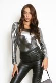 Silver Foil Round Neck Bodysuit