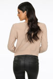 Beige Pearl Embellished V-Neck Jumper