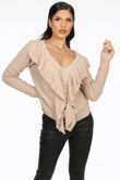 Beige Pearl Embellished V-Neck Jumper
