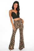 Split Front Leopard Print Flare Trouser