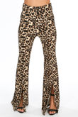 Split Front Leopard Print Flare Trouser