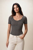 Black and White Stripe Zip Bodysuit