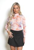 Orange Marble Print Sheer Bodysuit