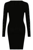 Black Silver Pearls Trim Crossover Hem Dress