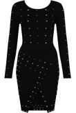 Black Silver Pearls Trim Crossover Hem Dress