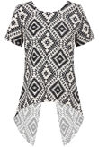 Monochrome Aztec Print Back Cut Out High Low Tops