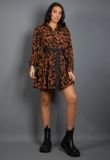 Brown Animal Print Belted Mini Dress