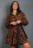 Brown Animal Print Belted Mini Dress