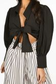 Black Tie Front Cropped Shirt 