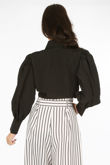 Black Tie Front Cropped Shirt 