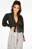 Black Tie Front Cropped Shirt 