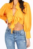 Orange Tie Front Cropped Shirt 