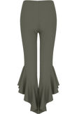 Fitted Crepe Draped Frill Hem Trouser In Grey