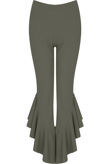 Fitted Crepe Draped Frill Hem Trouser In Grey