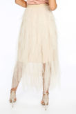 Beige Ruffle Draped Midi Tulle Skirt