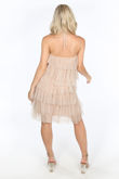 Nude Layered Tulle Halter Neck Dress