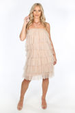 Nude Layered Tulle Halter Neck Dress