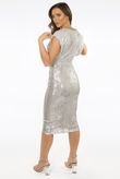 Beige Sequin Cowl Neck Midi Dress