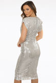 Beige Sequin Cowl Neck Midi Dress
