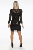 Black Sequin Puff Sleeve Mini Dress