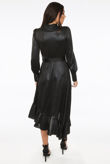Black Foil Front Tie Up Asymmetric Wrap Dress