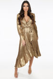 Gold Foil Front Tie Up Asymmetric Wrap Dress