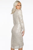 Beige Sequin Pleated Wrap Up Midi Dress