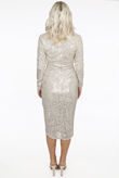 Beige Sequin Pleated Wrap Up Midi Dress